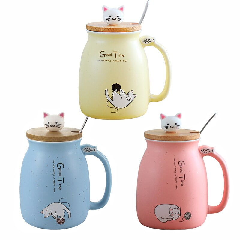 Cartoon Cat Coffee Mug with Lid