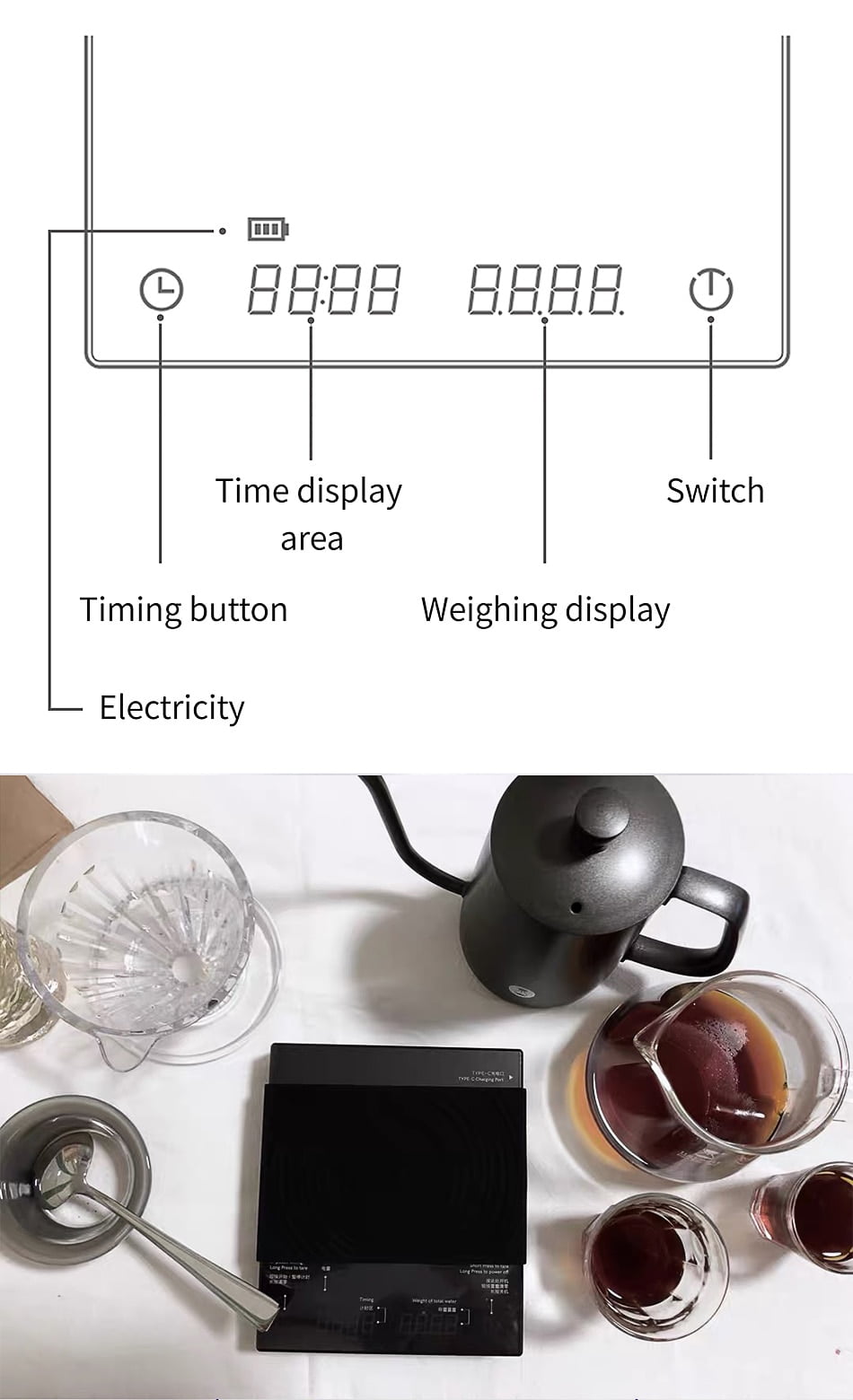 Smart Black Coffee Scale with Timer