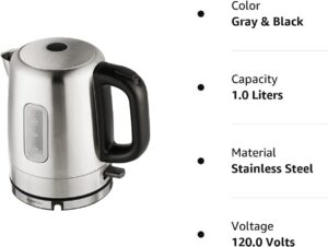 Stainless Steel Kettle, Portable Fast Kettle, Electric Kettle, Hot Water Kettle, Tea and Coffee Kettle, Automatic Shut Off Kettle, 1 Liter Kettle, Black and Silver Kettle,
