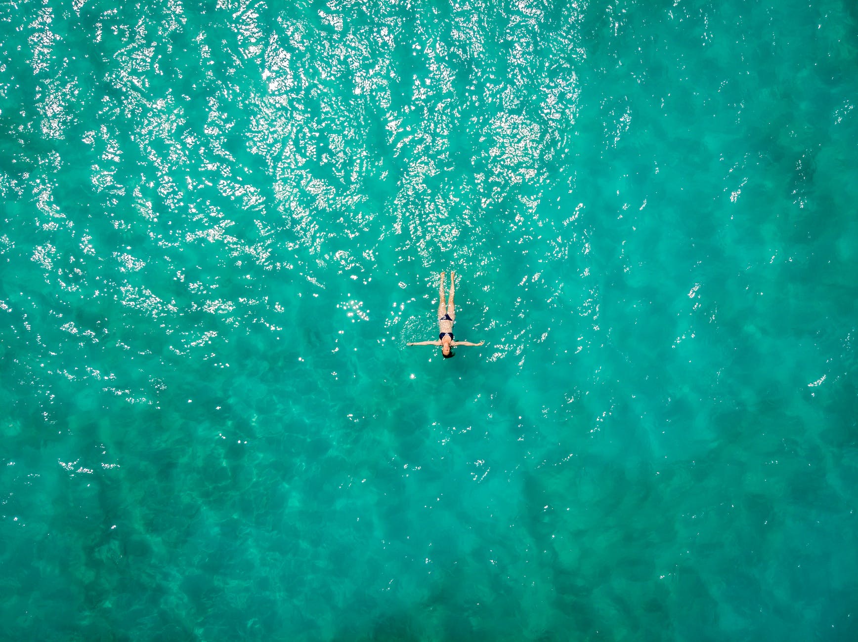 aerial view of person in body of water